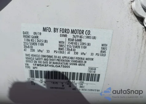 2020 Ford Explorer Limited z USA, uszkodzony, nr VIN 1FMSK8FH5LGA75055